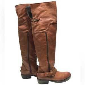 Steve Madden Haylyn Knee High Cognac Leather Riding Boots NWOT